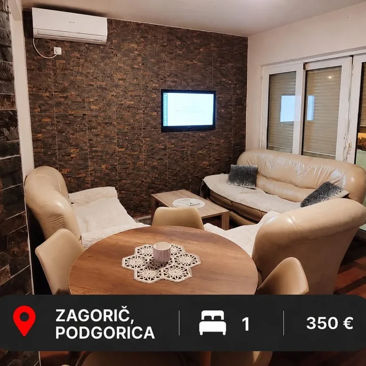 IZDAJE SE POTPUNO NAMJEŠTENA GARSONJERA – ZAGORIČ, PODGORICA  []