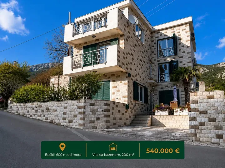 VILA SA BAZENOM I PANORAMSKIM POGLEDOM NA MORE – BEČIĆI 🏡🌊