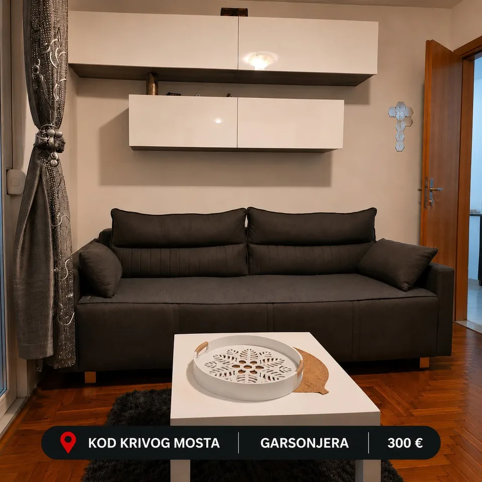 🏡 Izdaje se garsonjera *** 📍 Kod Krivog mosta, Podgorica 🏢 Prizemlje 💶 300 € 🇲🇪 Izdaje se namještena garsonjera na odličnoj lokaciji, u zgradi iza Amfore, kod Krivog mosta. ✨ Idealna za jednu osobu ili studente, u blizini svih važnih sadržaja. ✔️ Prizemlje ✔️ Namještena ✔️ Kuhinja ✔️ Klima uređaj ✔️ Javni parking ispred i oko zgrade ✔️ Dugoročan zakup